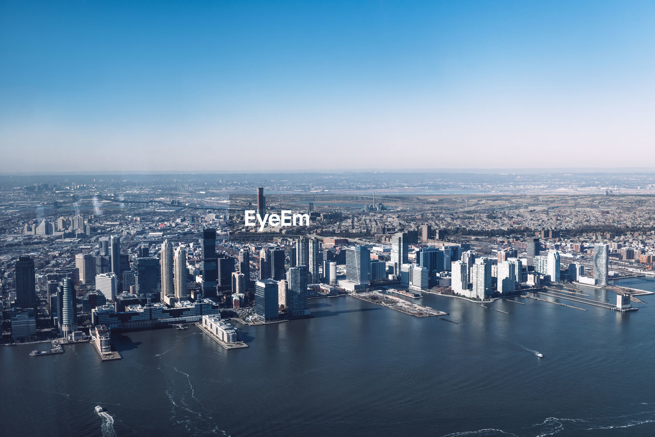 Panorama view on new jersey city skyline from the top observation platform, new york city, usa
