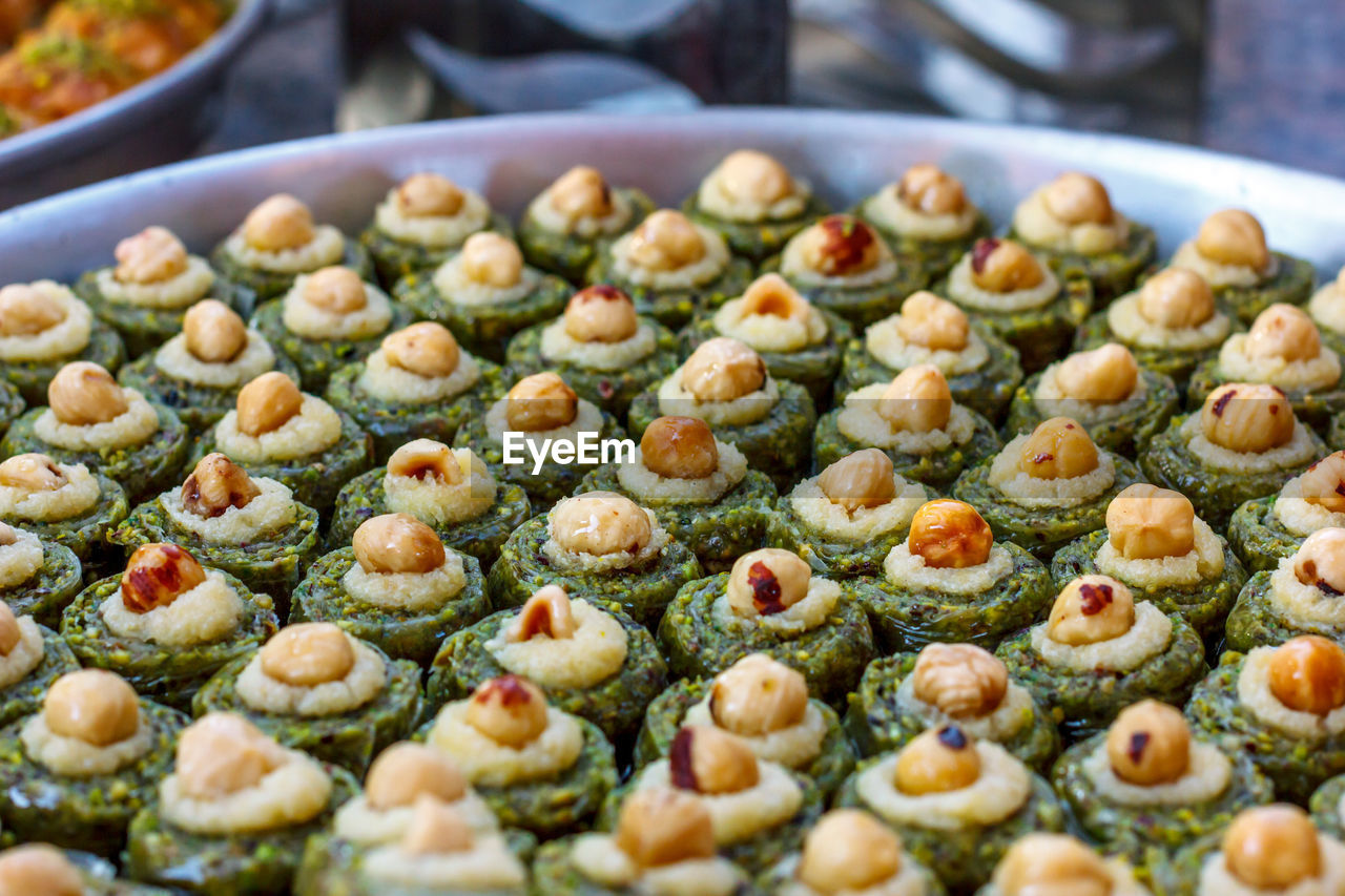 Traditional turkish dessert baklava on a tray