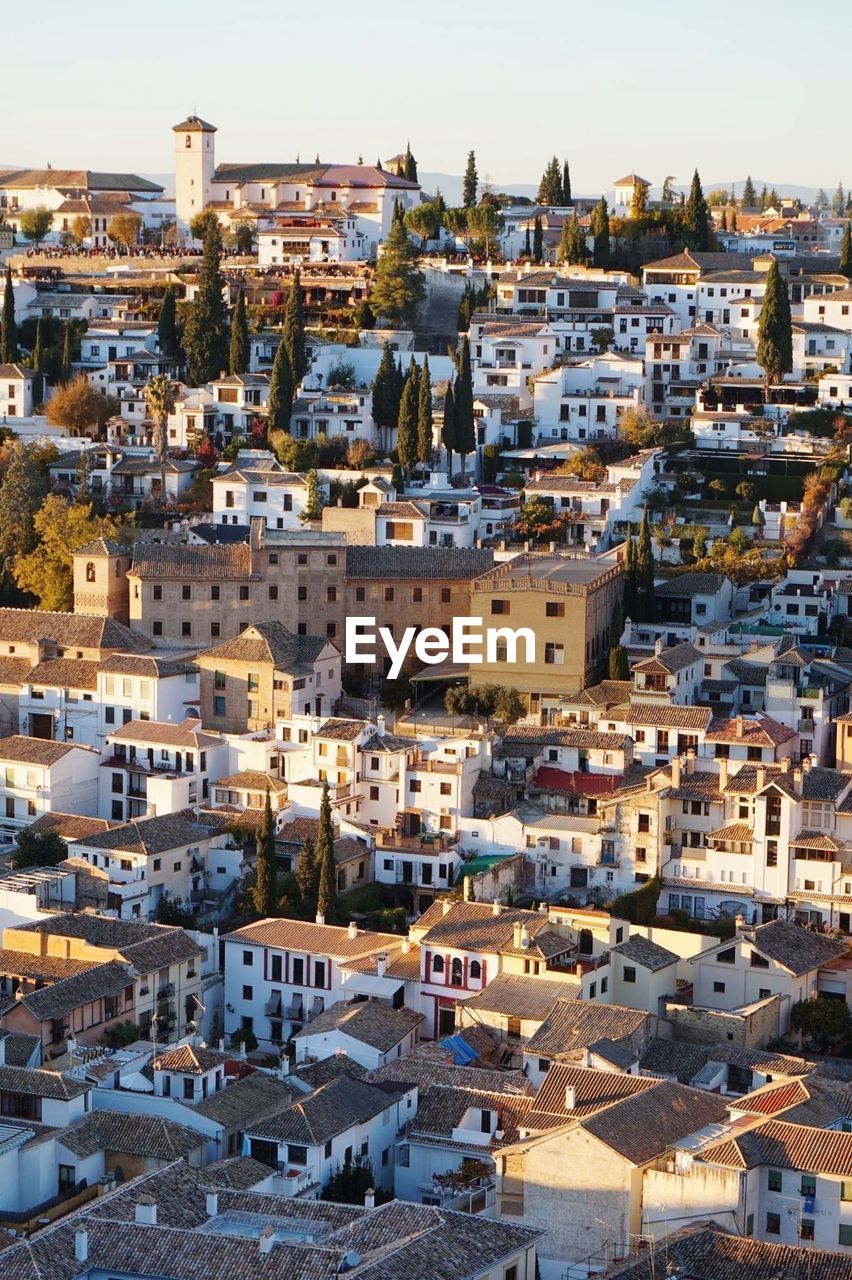 High angle view of cityscape against sky