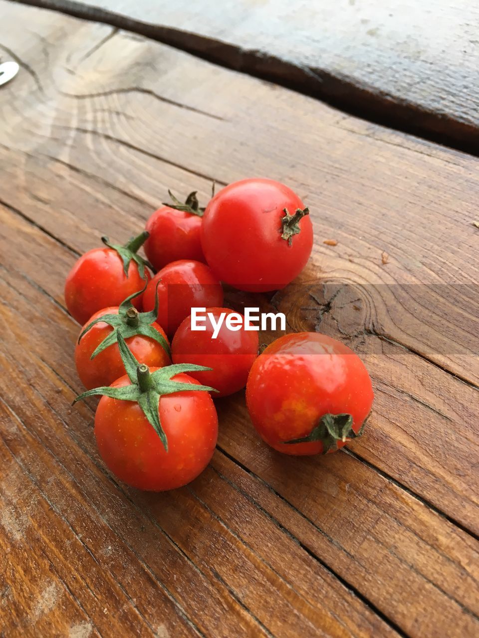 High angle view of tomatoes on table