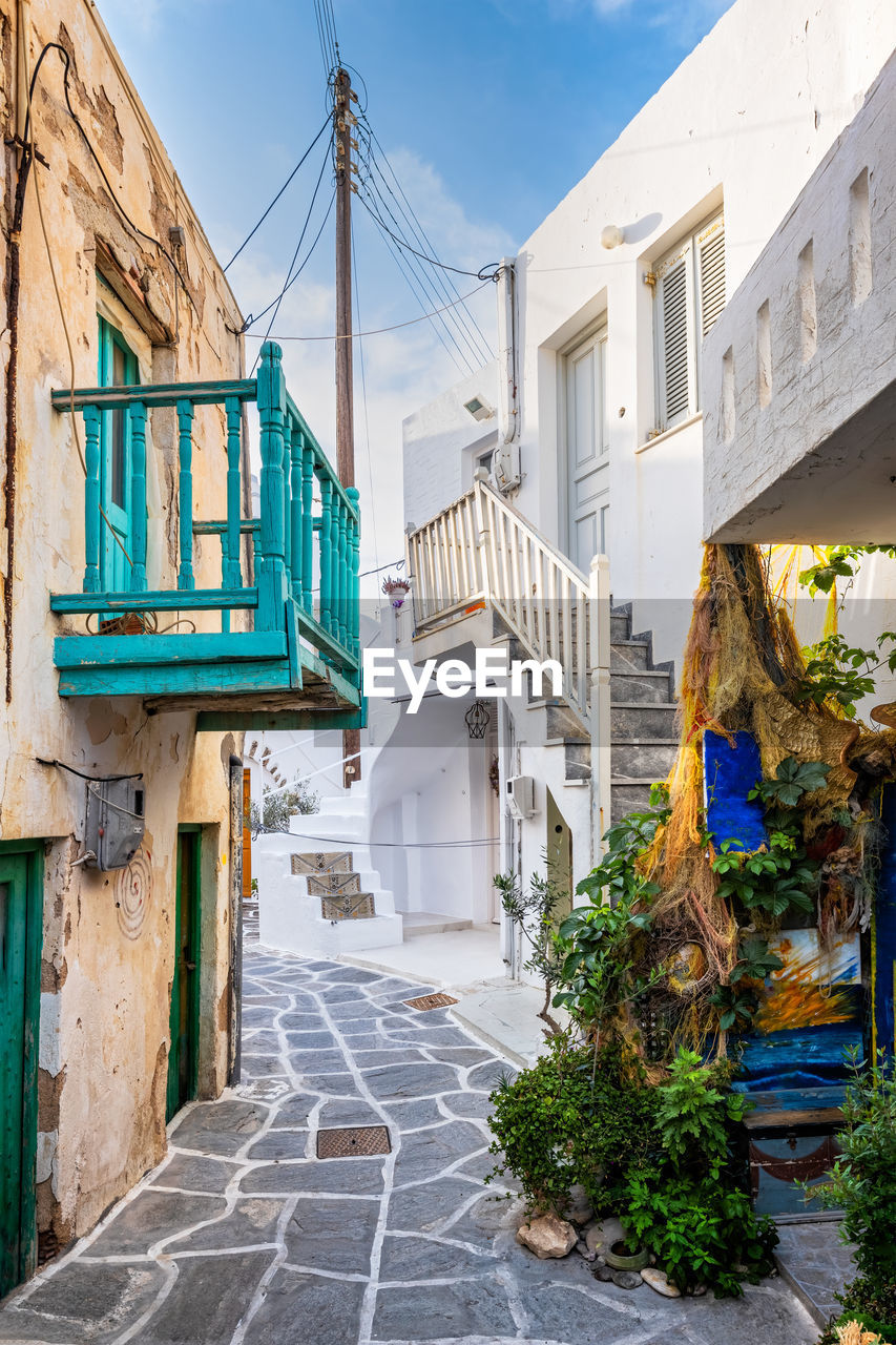 Picturesque naousa town street on paros island, greece