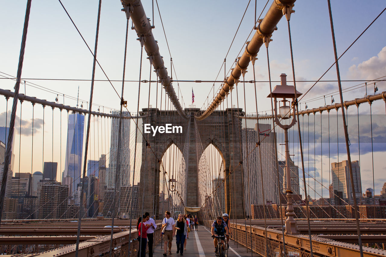 People on brooklyn bridge at manhattan