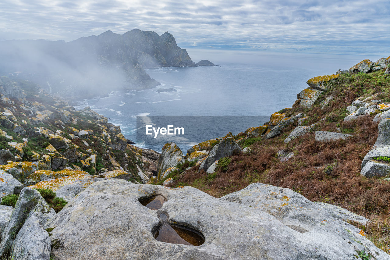 panoramic view of sea and mountains against sky