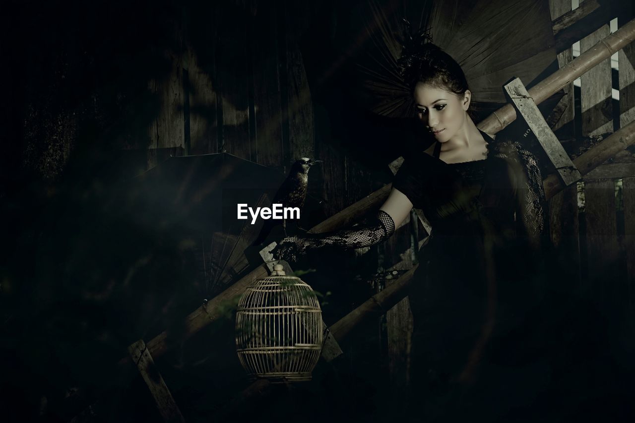 PORTRAIT OF A YOUNG WOMAN IN BASKET OF DARK