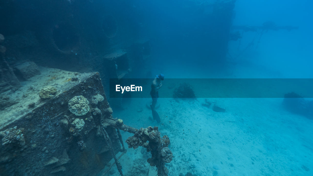 High angle view of shipwreck in sea