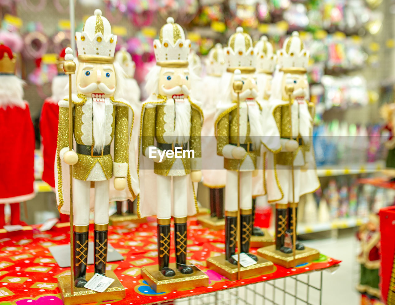 close-up of christmas decorations for sale in store