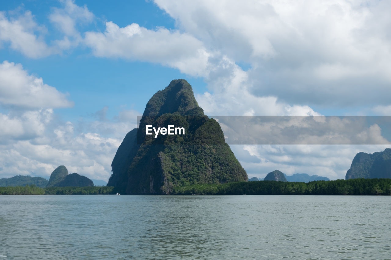 Scenic view of sea and rocks against sky