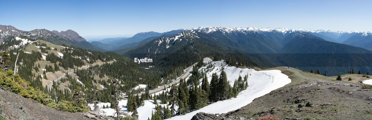 Panoramic shot of mountains against clear sky