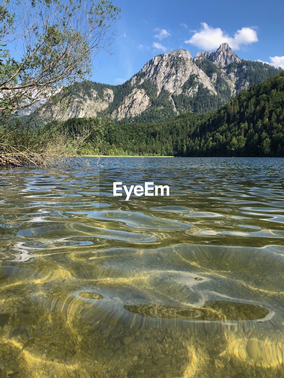 Scenic view of lake by mountains against sky