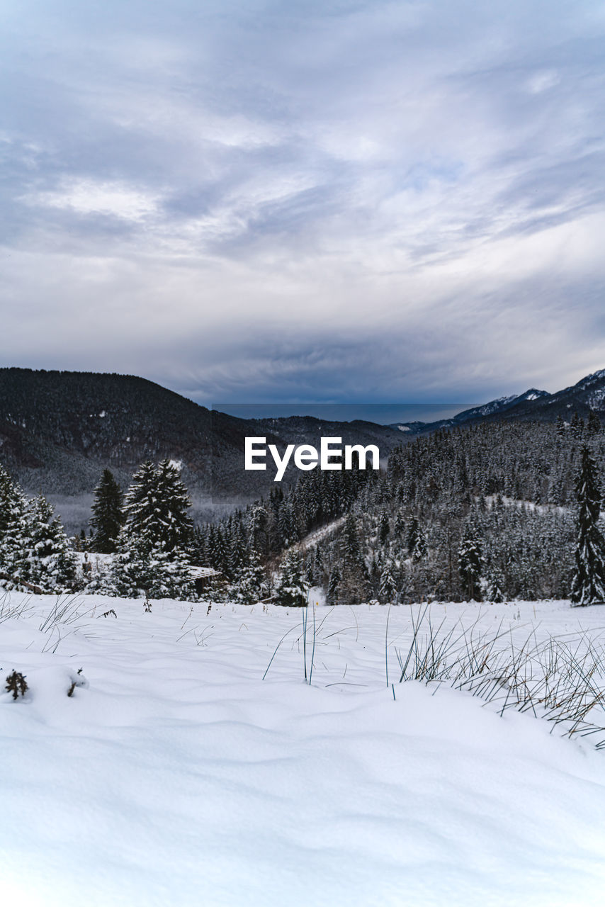 Scenic view of snowcapped mountains against sky