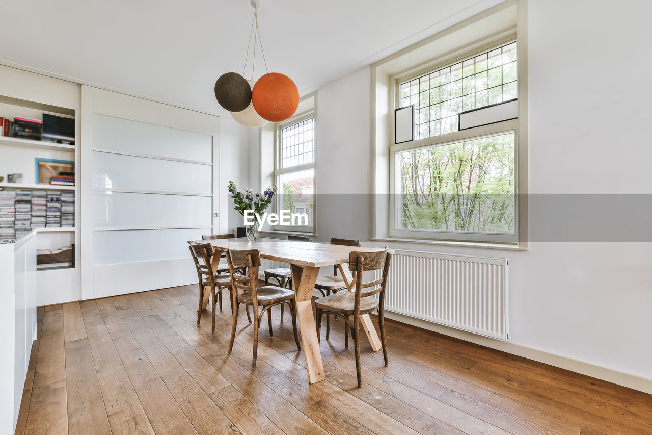 Empty chairs and table at home