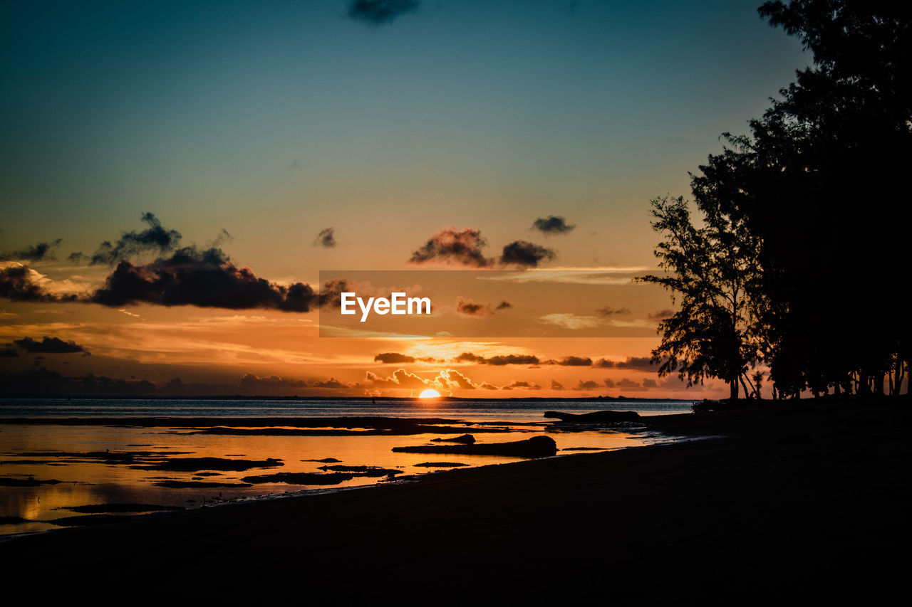 sky, water, sea, sunset, beauty in nature, beach, land, scenics - nature, nature, tranquility, cloud, tranquil scene, tree, silhouette, horizon, dawn, environment, travel destinations, evening, seascape, landscape, idyllic, no people, outdoors, reflection, sand, plant, orange color, travel, afterglow, horizon over water, holiday, sun, ocean, vacation, trip, sunlight, coastline, coast, dramatic sky, tourism