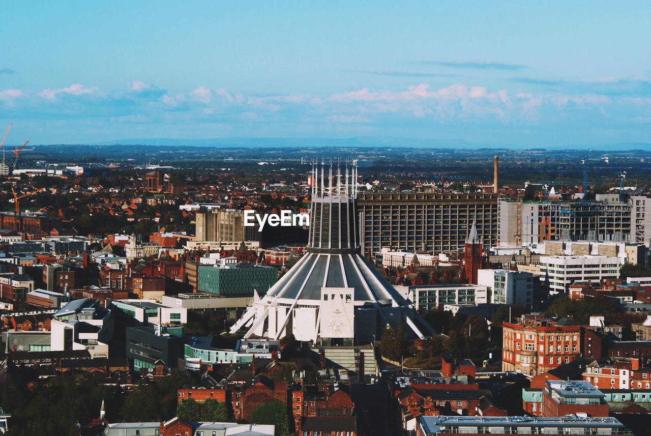 High angle view of cityscape against sky