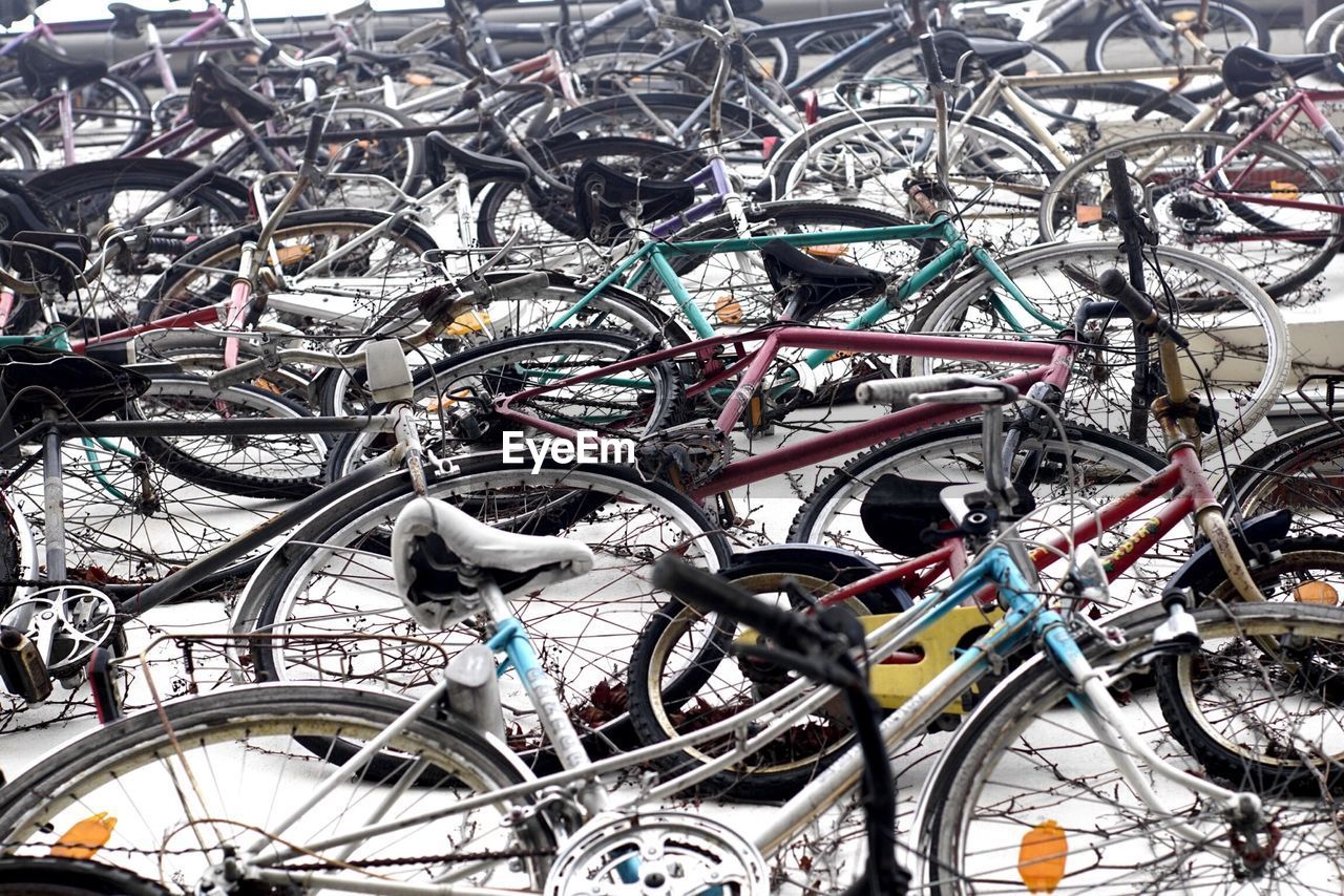 Close-up of bicycles