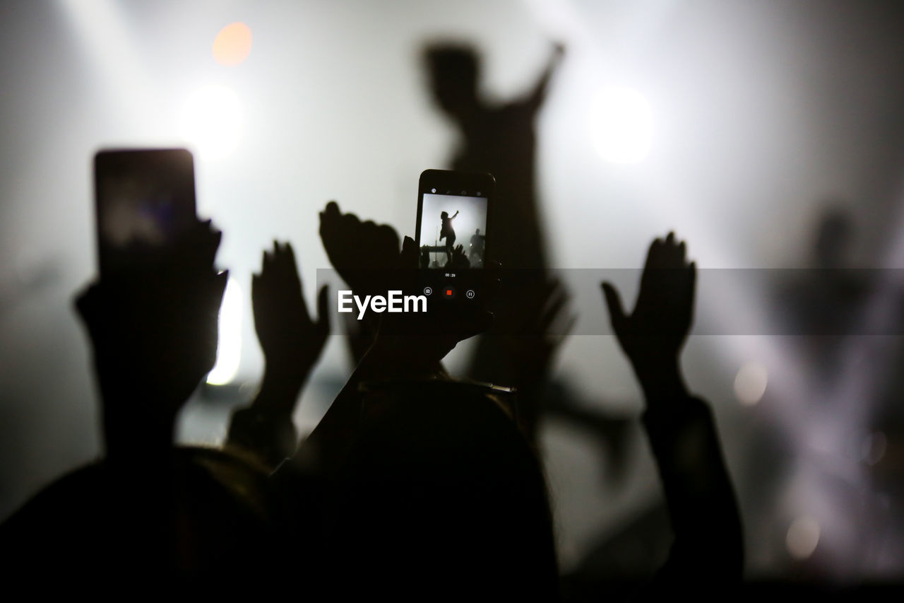 Group of people photographing at music concert