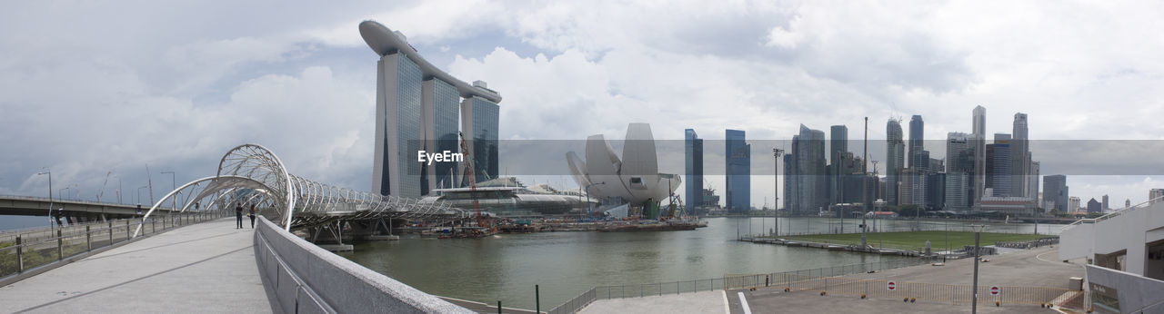 Panoramic view of city against cloudy sky