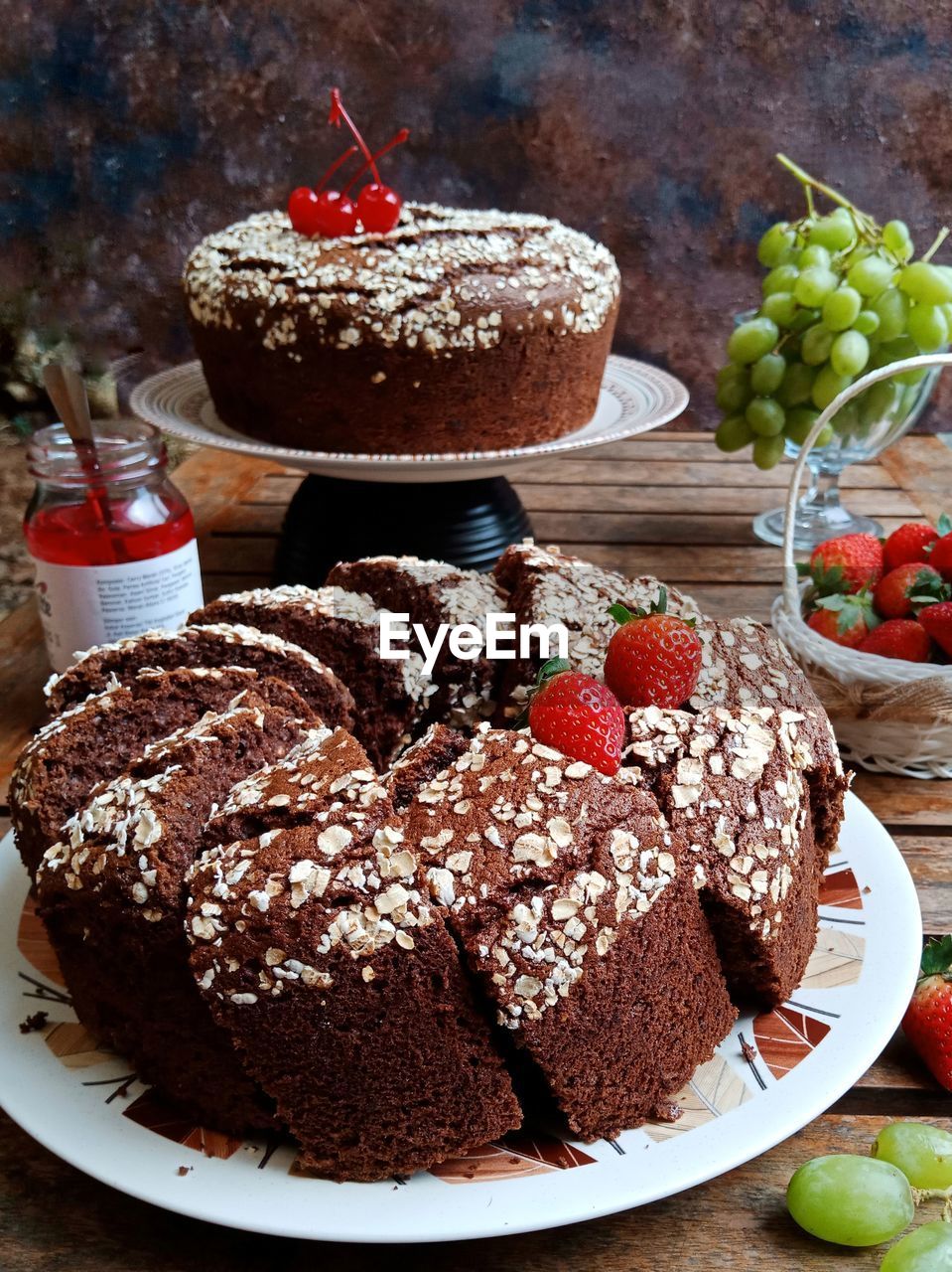 Close-up chocolate oat cakes on table