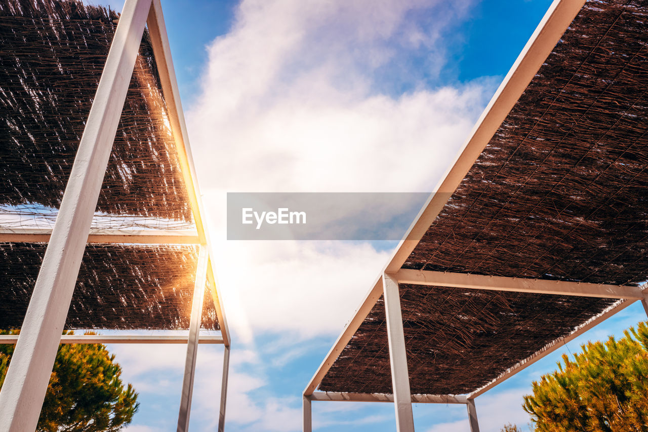 LOW ANGLE VIEW OF BUILDING AND TREES AGAINST SKY