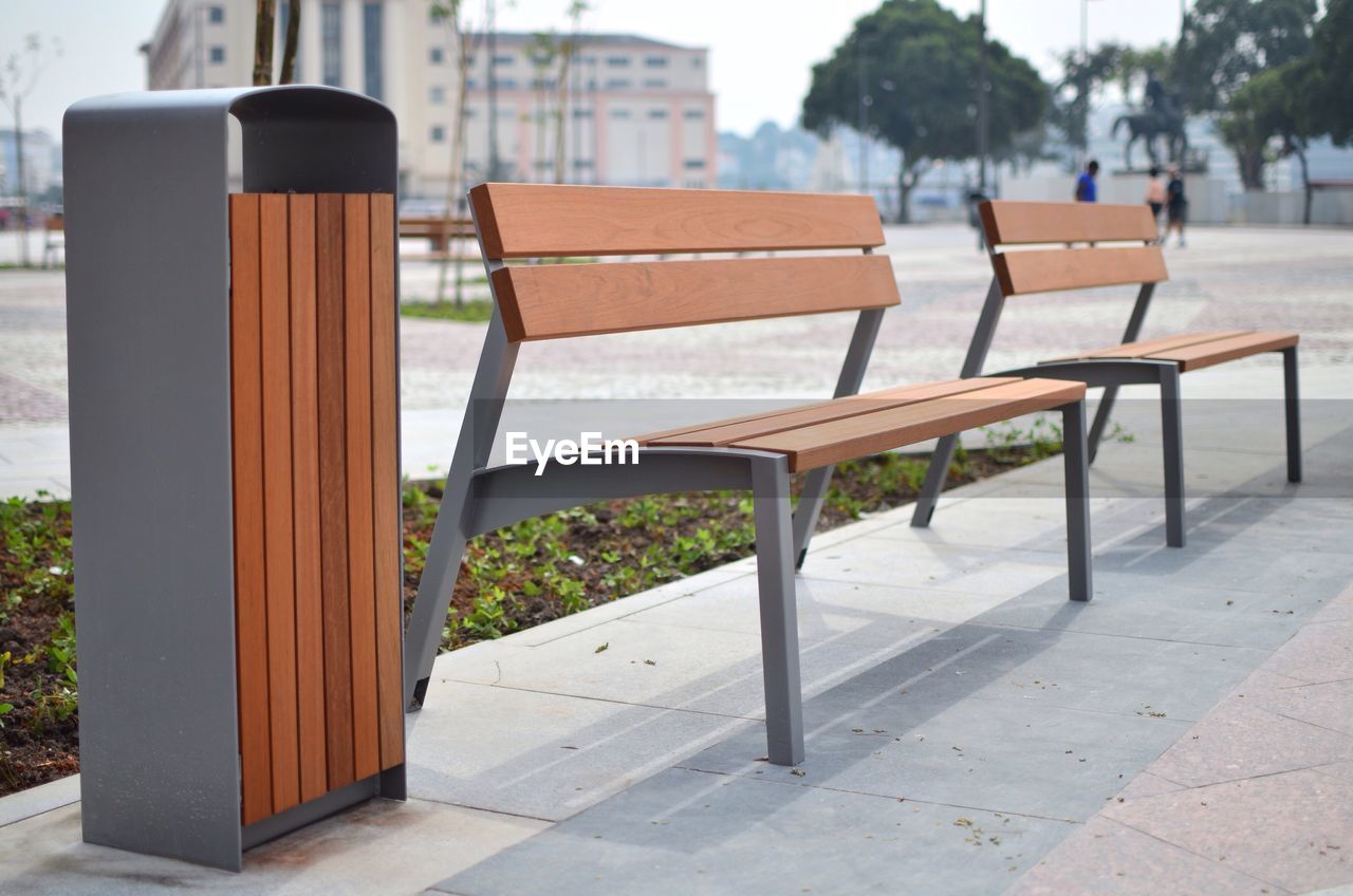 View of empty bench in park