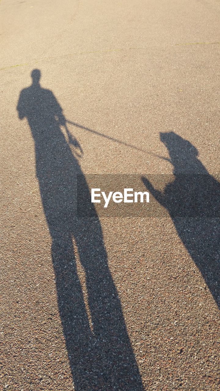 HIGH ANGLE VIEW OF SHADOW ON SAND