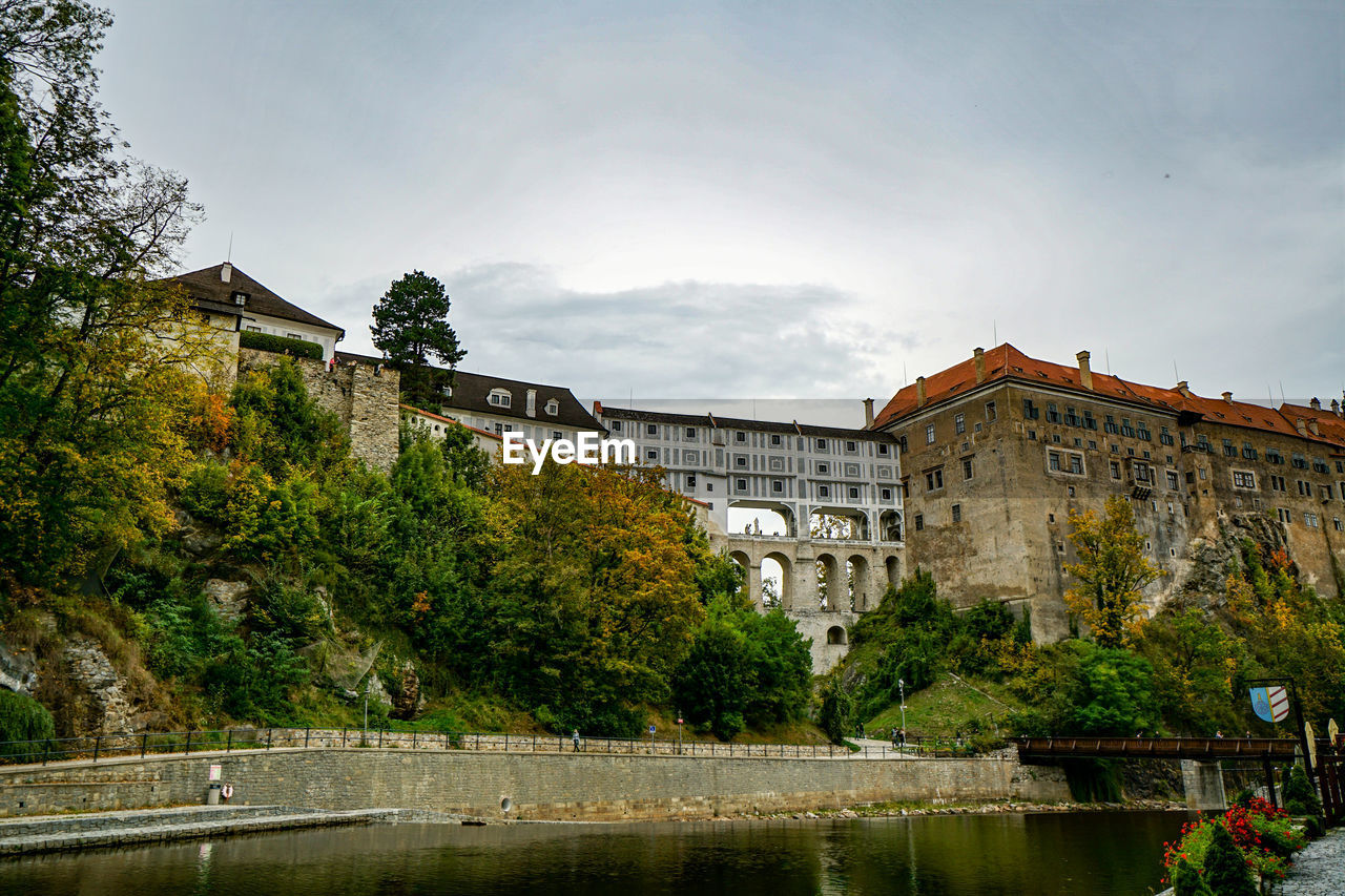 BUILDINGS BY RIVER AGAINST SKY