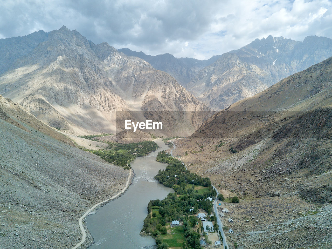 High angle view of mountains against sky