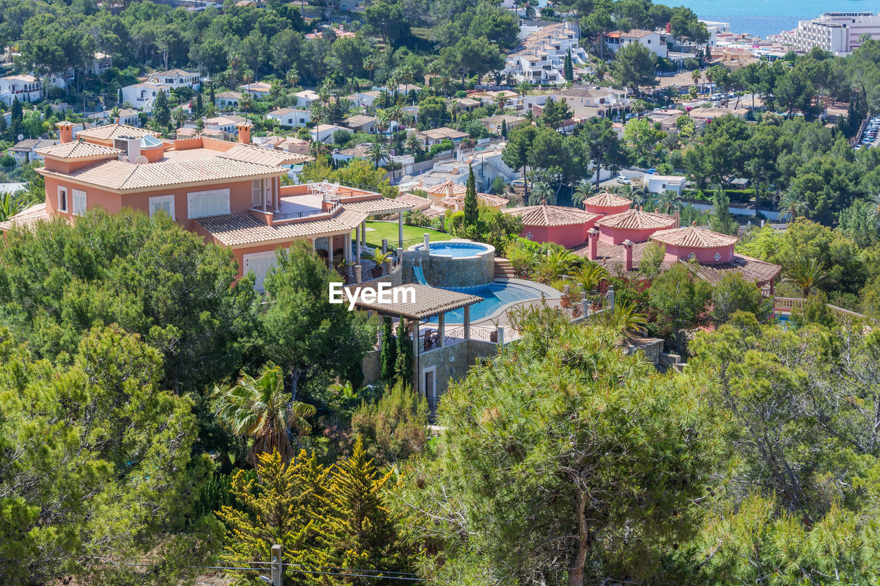 HIGH ANGLE VIEW OF TREES AND BUILDINGS