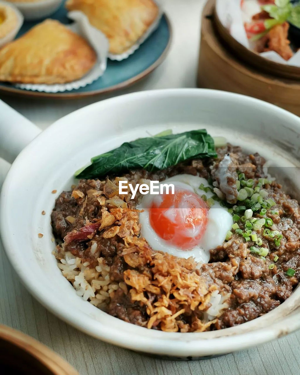 High angle view of food in bowl on table