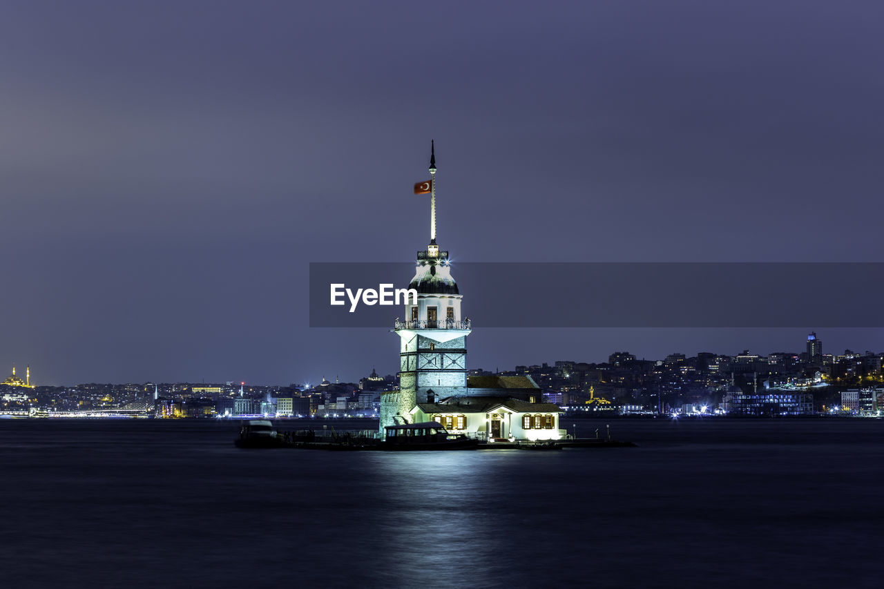 Night view in istanbul showing maiden's tower