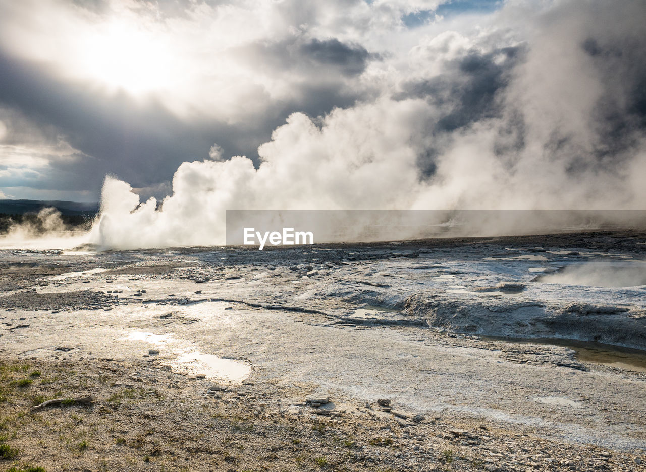 View of hot spring against sky