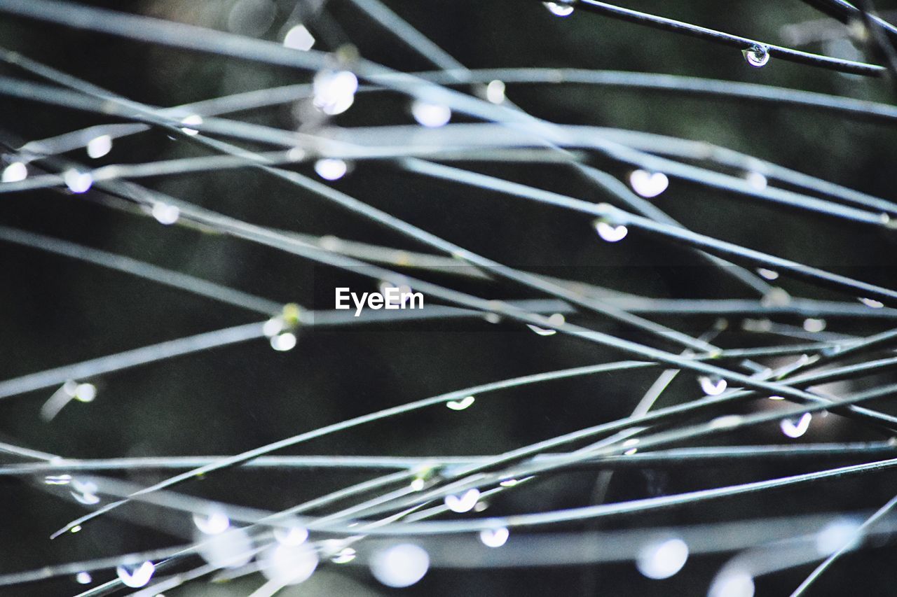 FULL FRAME SHOT OF WATER DROPS ON METAL GRATE