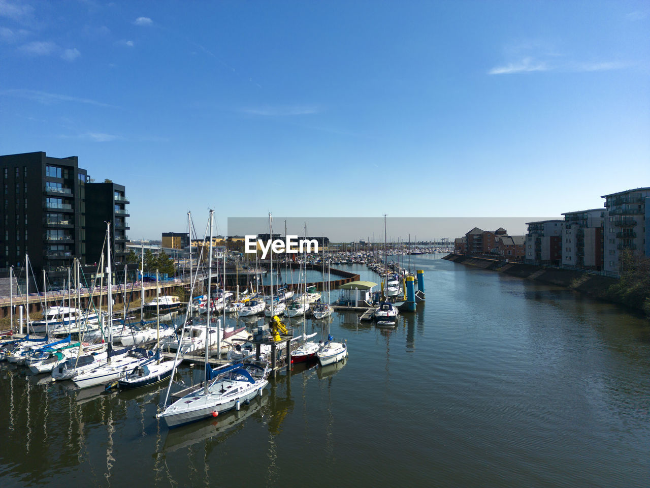 boats moored in harbor