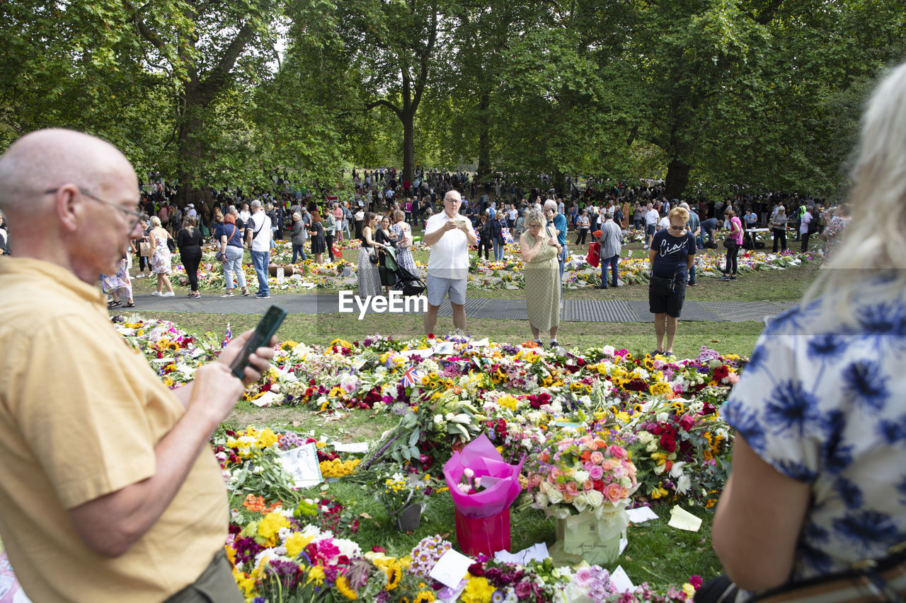 plant, crowd, flower, flowering plant, group of people, large group of people, adult, nature, men, women, tree, day, lifestyles, leisure activity, park, outdoors, celebration, event, growth, standing, beauty in nature, park - man made space