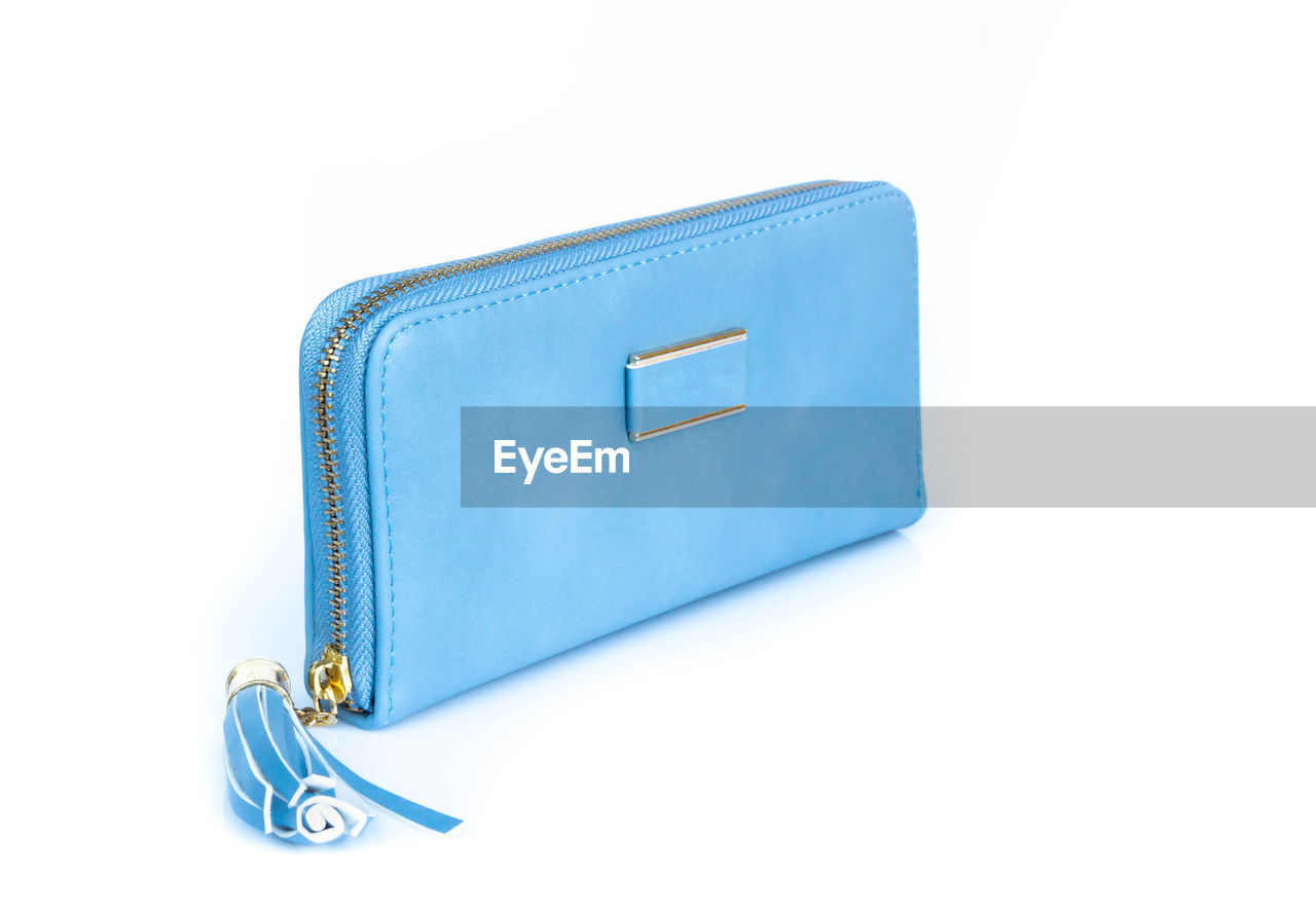 High angle view of purse on white background