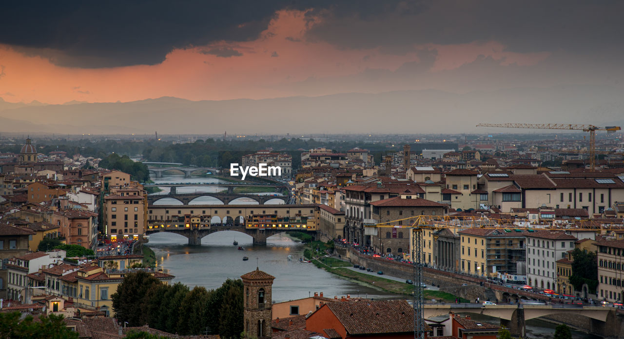 Panoramic skyline of the city of florence in italy from michelangelo piazza  before  sunset.