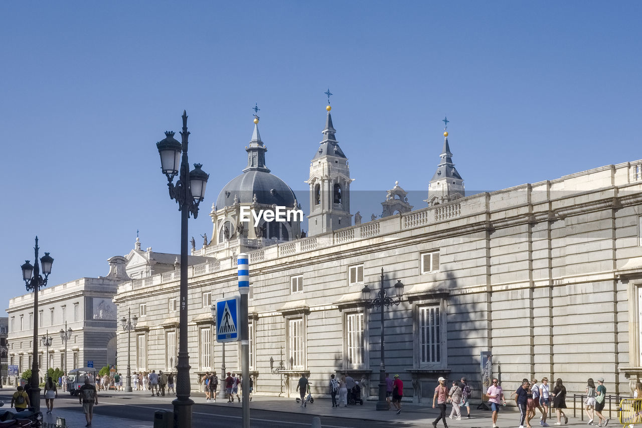 low angle view of buildings against clear sky