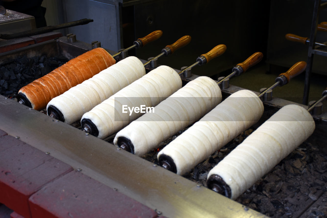 Preparation of the famous, traditional and delicious hungarian chimney cake -kurtoskalacs