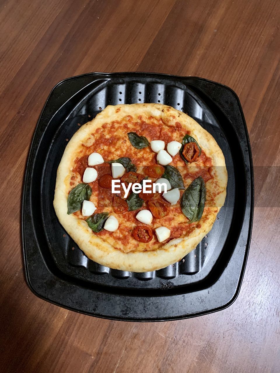 High angle view of pizza on table