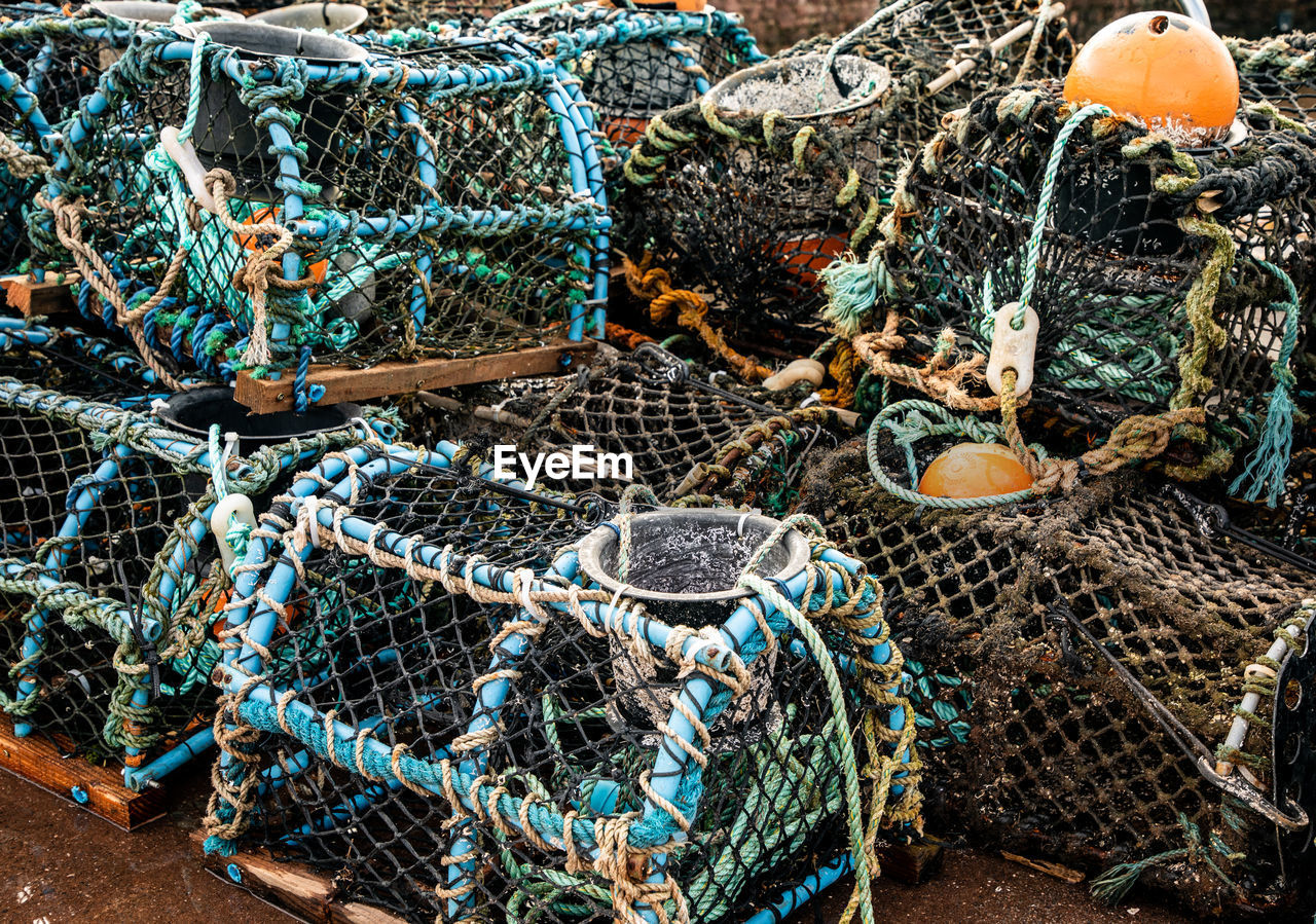 High angle view of fishing nets