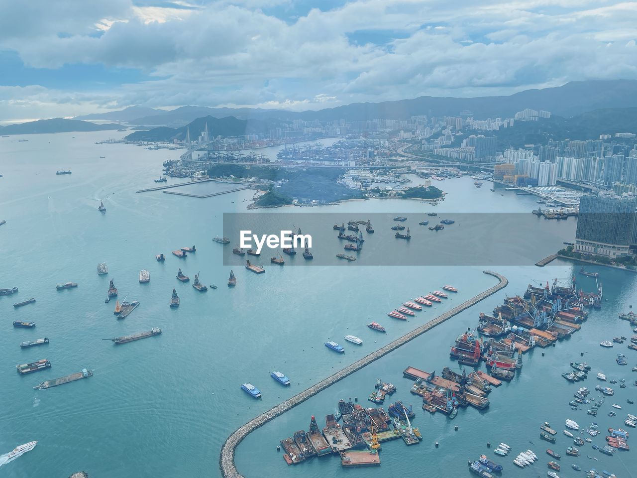 High angle view of boats in sea