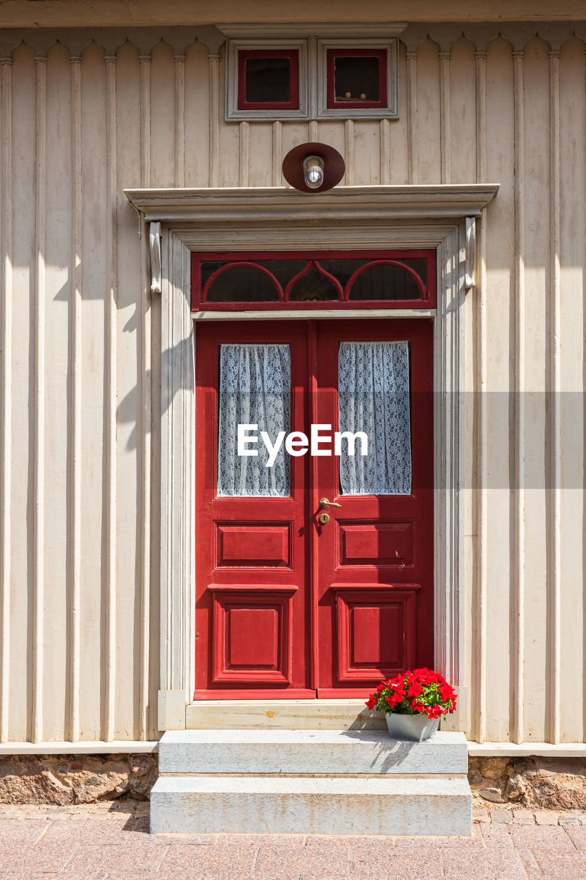 Red door on an old house