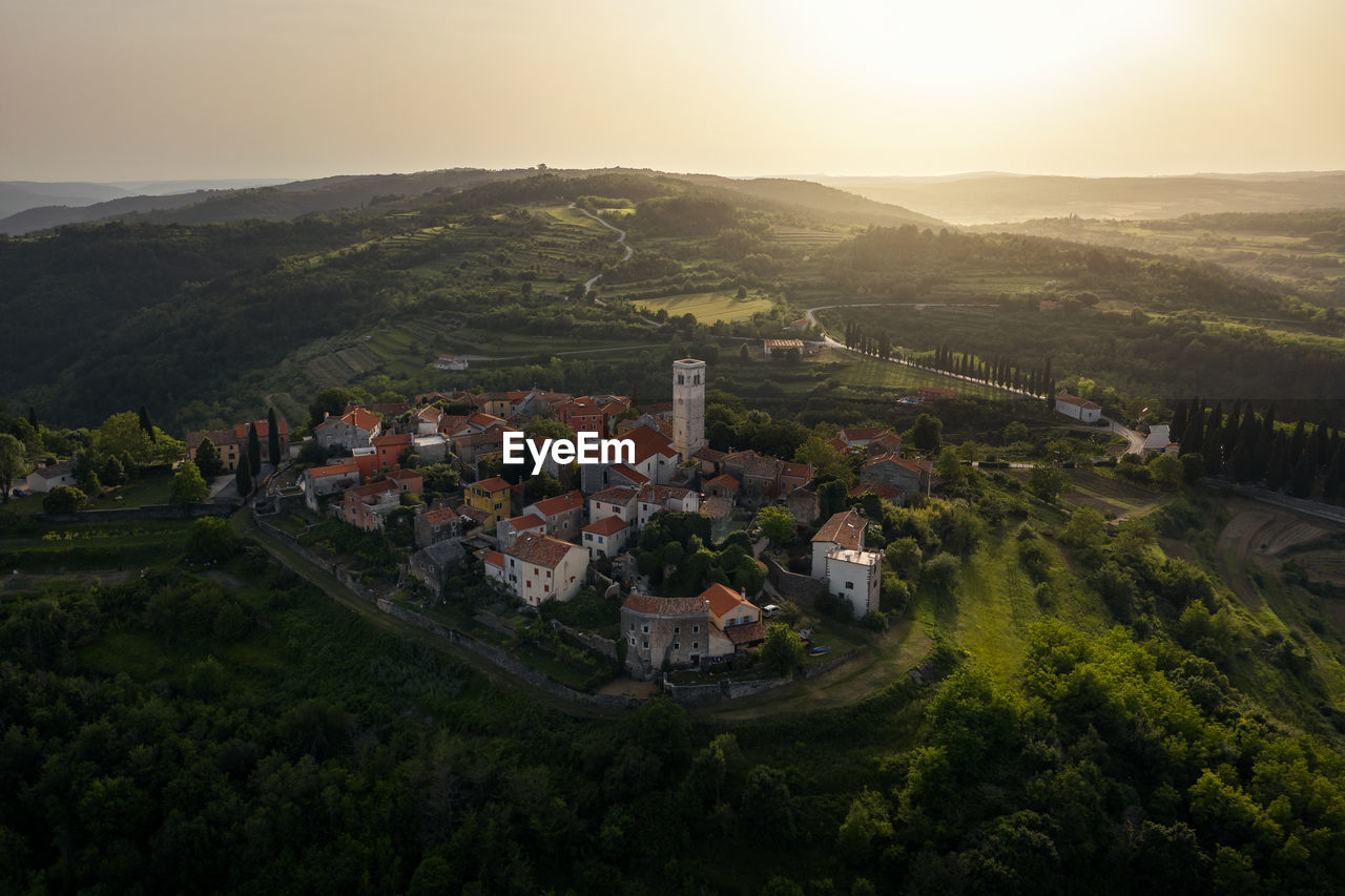 High angle view of townscape against sky