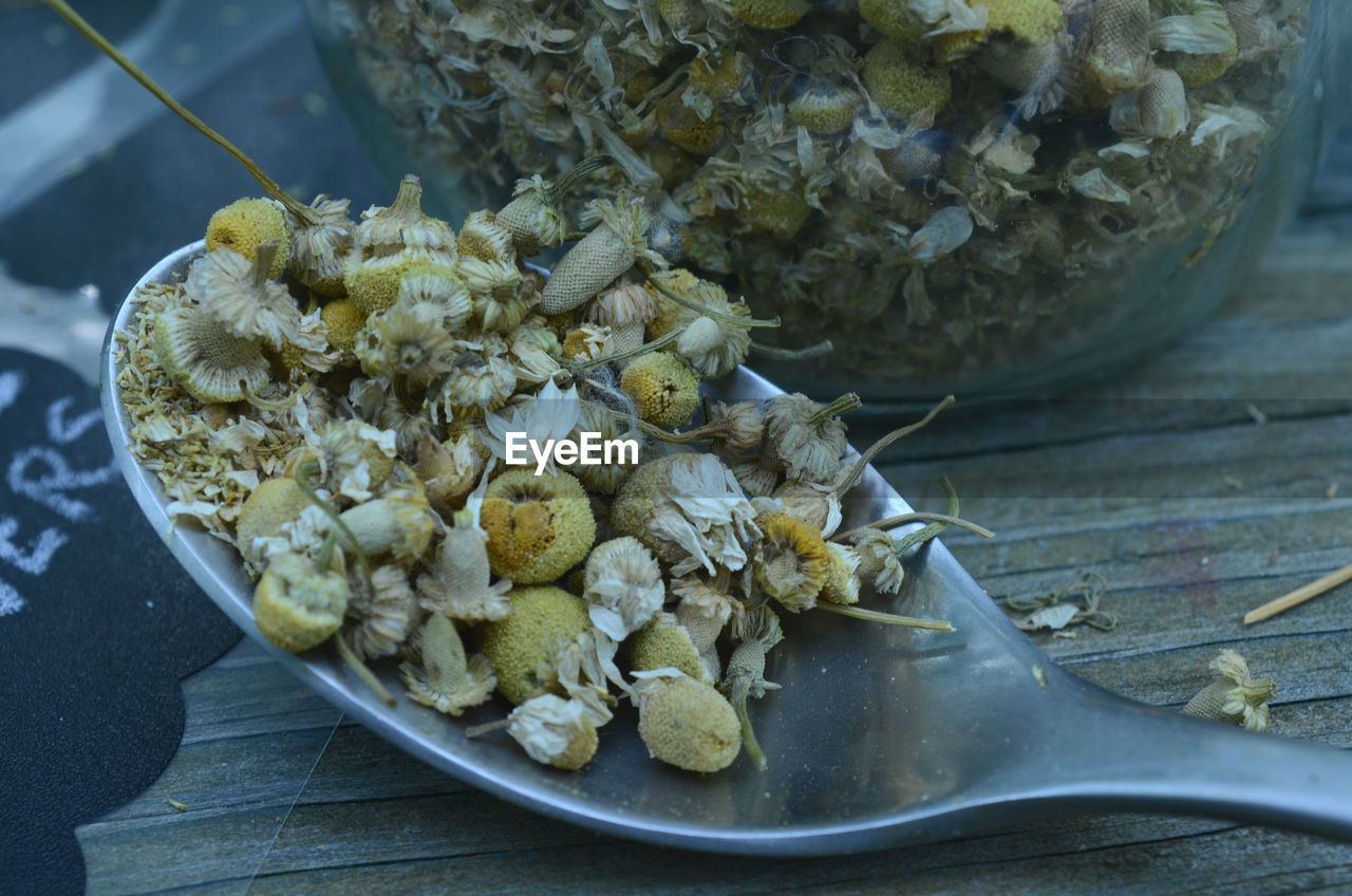 Dried chamomile flowers for tea and health