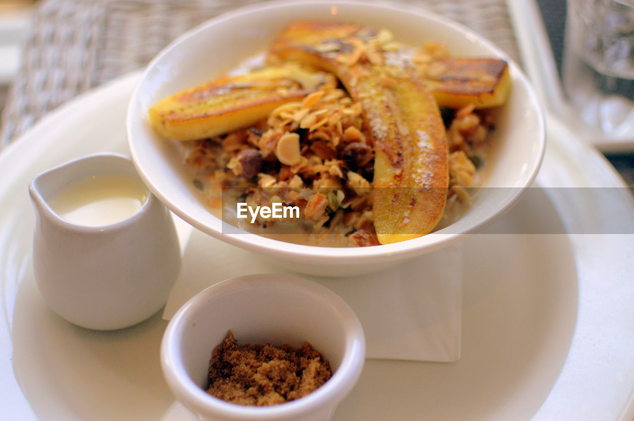 High angle view of food in plate