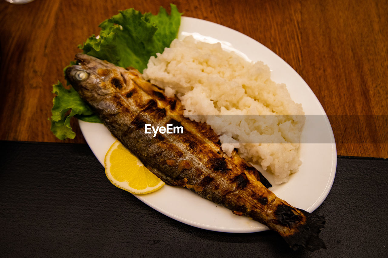 high angle view of food in plate