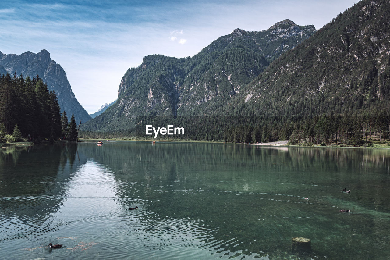 View of the dobbiaco lake in val pusteria