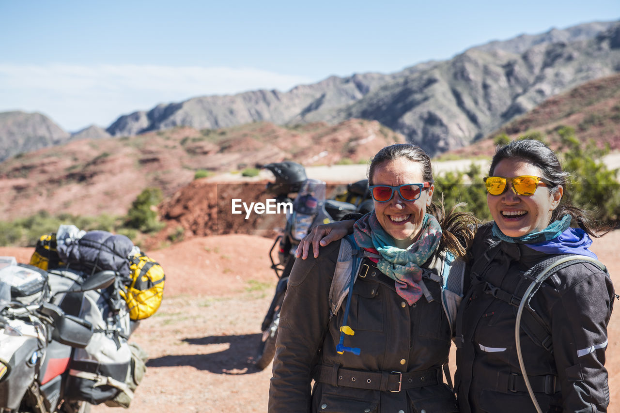 Portrait of two women near touring motorbikes, salta, argentina