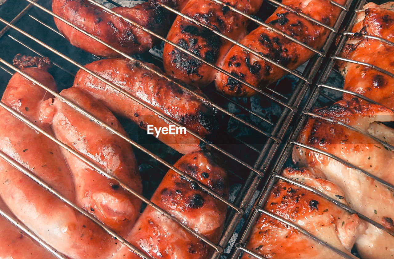 Full frame shot of food on barbecue grill