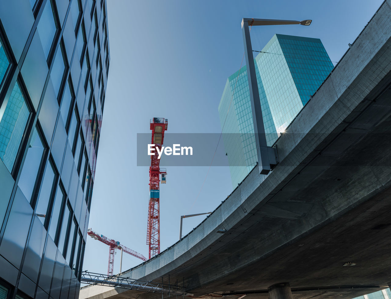 Low angle view of skyscraper against clear sky