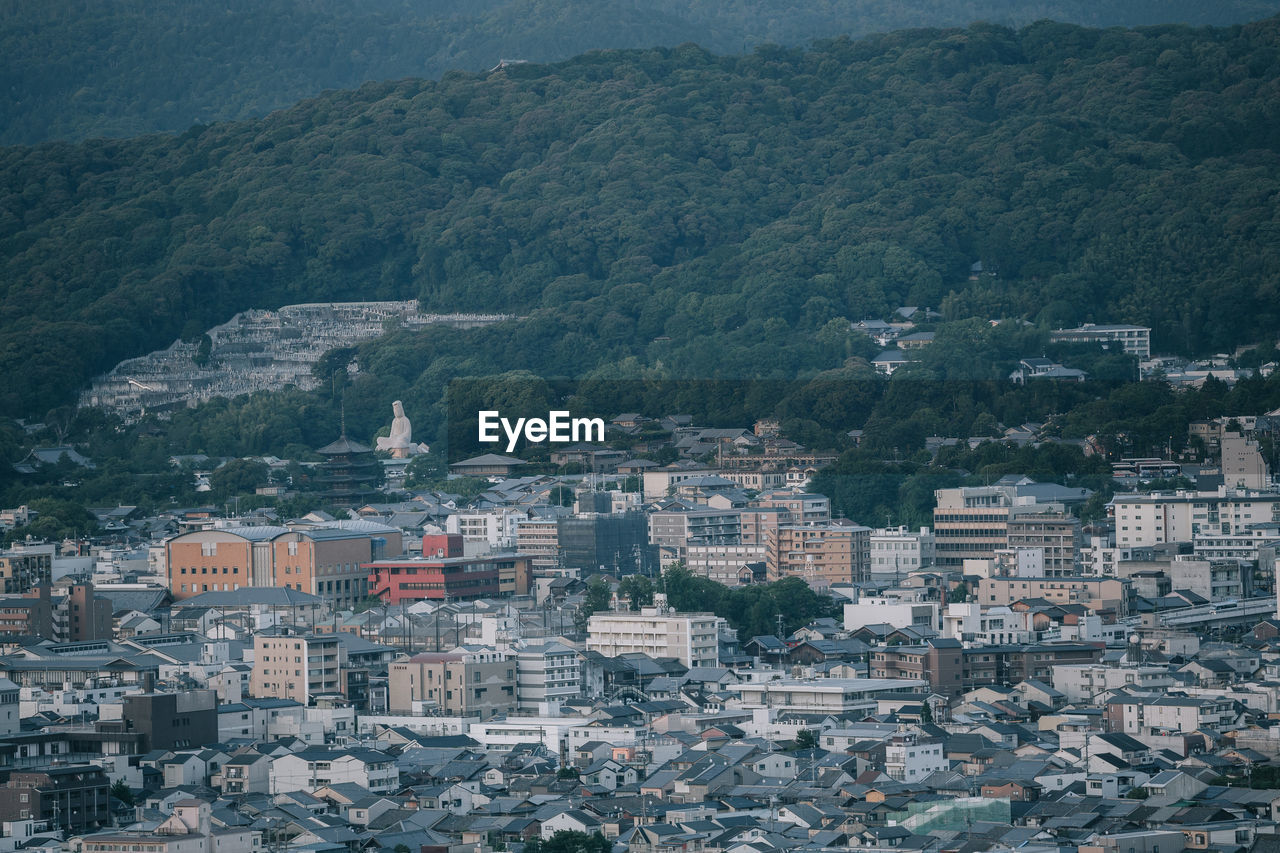 High angle view of buildings in city